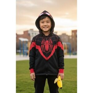 Marvel Spider Man Zip Up Hoodie Sweatshirt Kids Sz 10-12 Miles Morales Costume